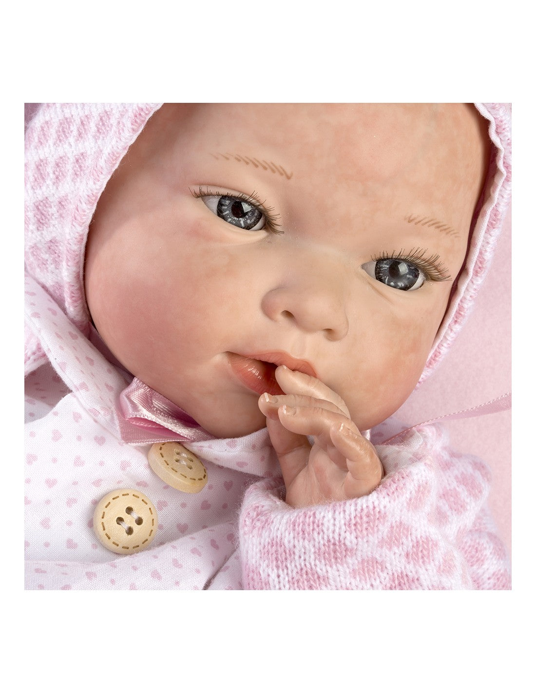 Голяма Кукла От Винилова Гума Reborn Bianca, с розова рокля и сако, 42 см