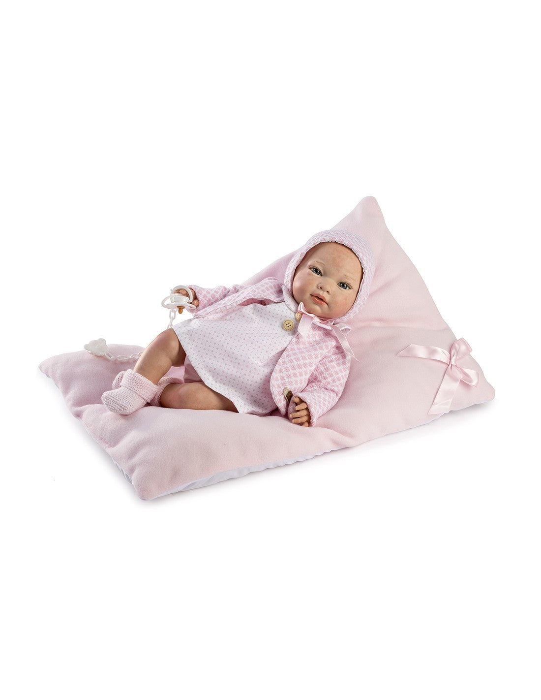 Голяма Кукла От Винилова Гума Reborn Bianca, с розова рокля и сако, 42 см