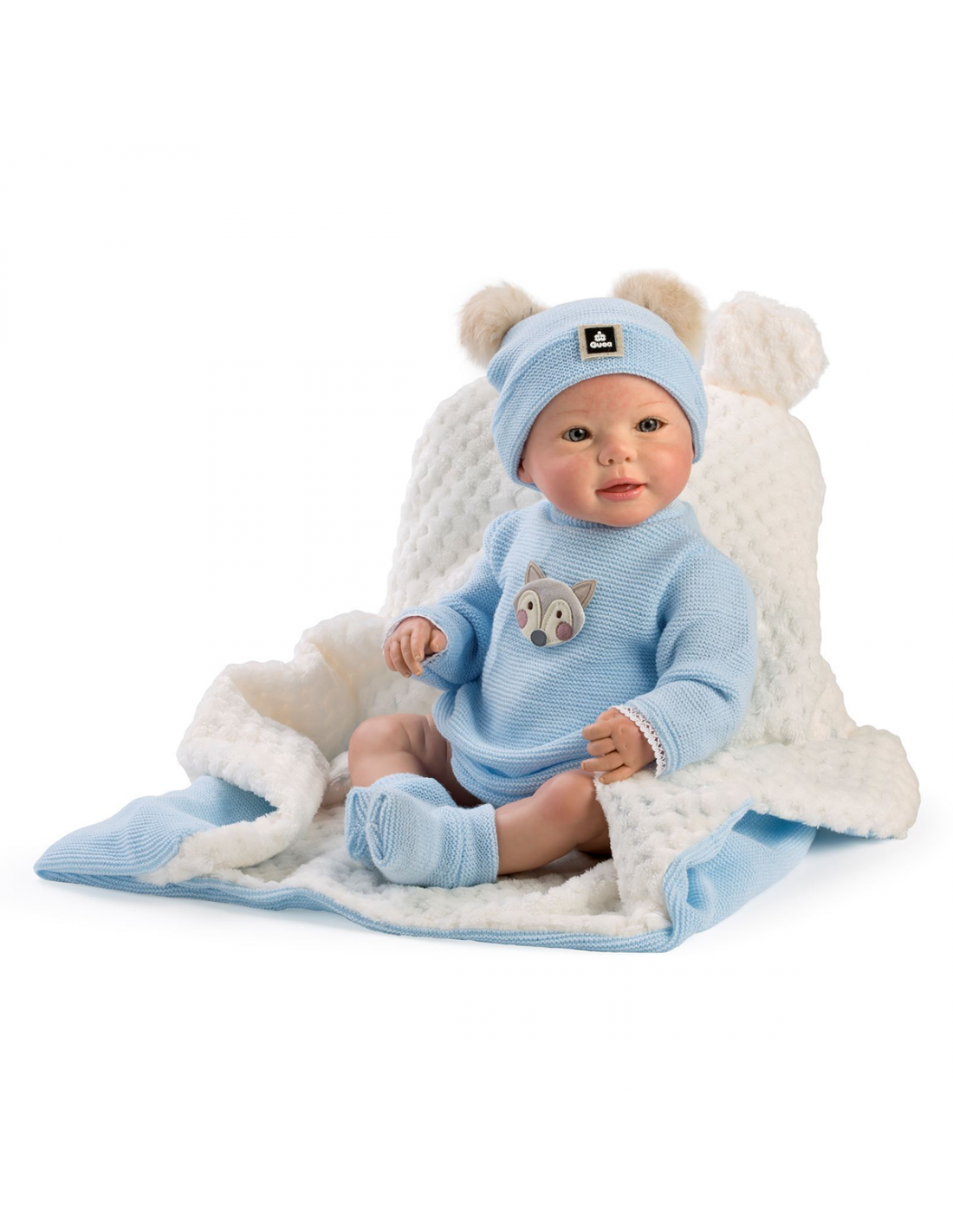 Голяма Кукла От Винилова Гума Reborn Hector, Гащеризон И Синьо Одеяло, 46 см