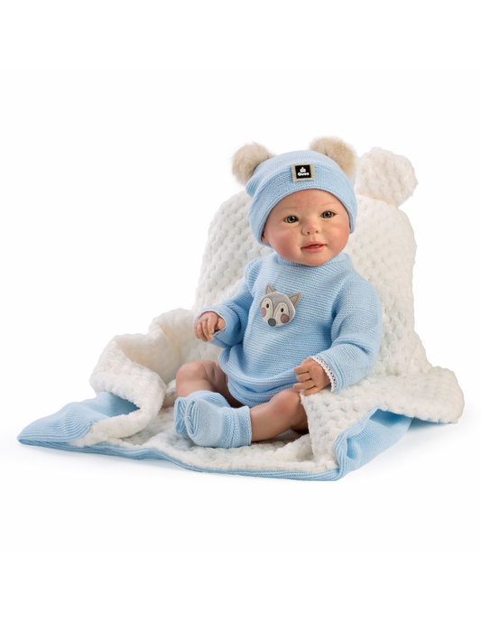 Голяма Кукла От Винилова Гума Reborn Hector, Гащеризон И Синьо Одеяло, 46 см