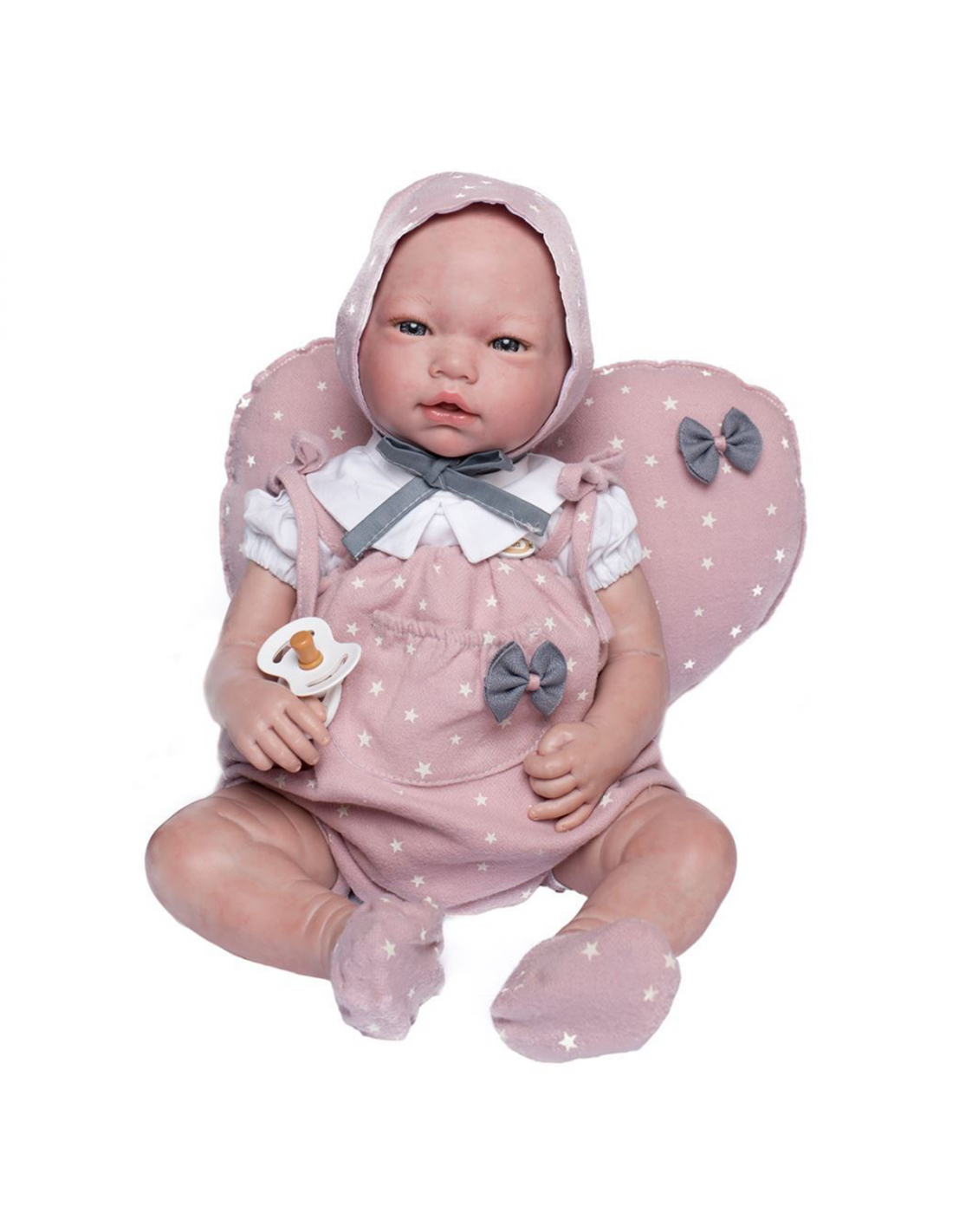 Голяма Кукла От Винилова Гума Reborn Violeta, Гащеризон, Качулка, Буйки И Възглавничка, 46 см