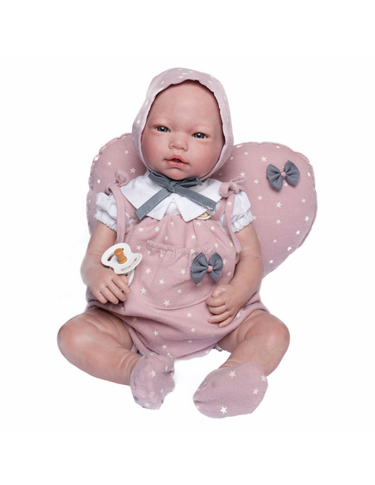 Голяма Кукла От Винилова Гума Reborn Violeta, Гащеризон, Качулка, Буйки И Възглавничка, 46 см